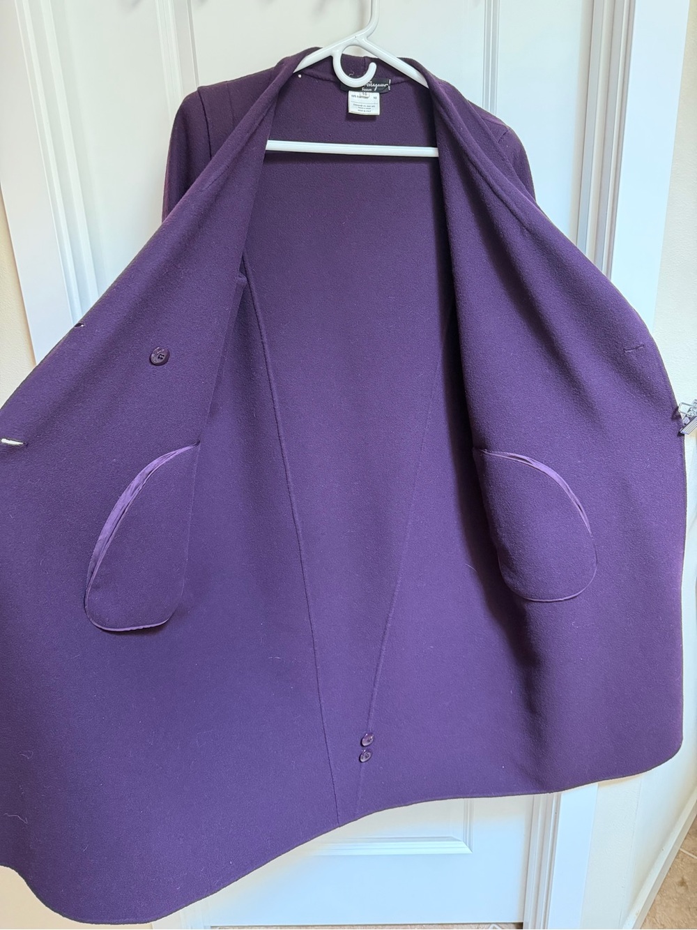 Vintage Salvatore Ferragamo Purple Wool Double Breasted Coat Made In Italy Sz 10 - Picture 9 of 13